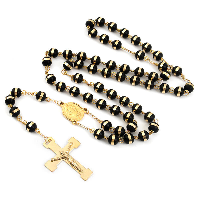 Chapelet en acier inoxydable et perles de cristal avec crucifix - image 2