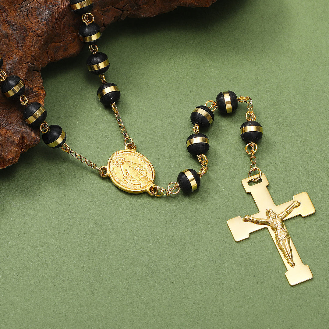 Chapelet en acier inoxydable et perles de cristal avec crucifix - image 1