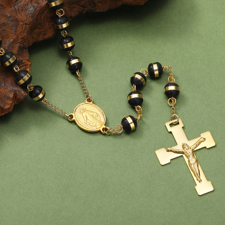 Chapelet en acier inoxydable et perles de cristal avec crucifix - image 1