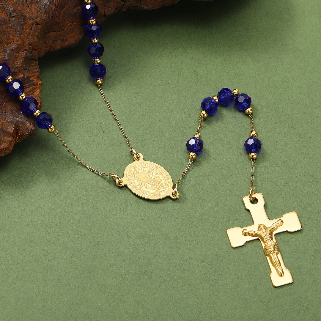 Chapelet en acier inoxydable et perles de cristal avec crucifix - Bleu cristal - image 8