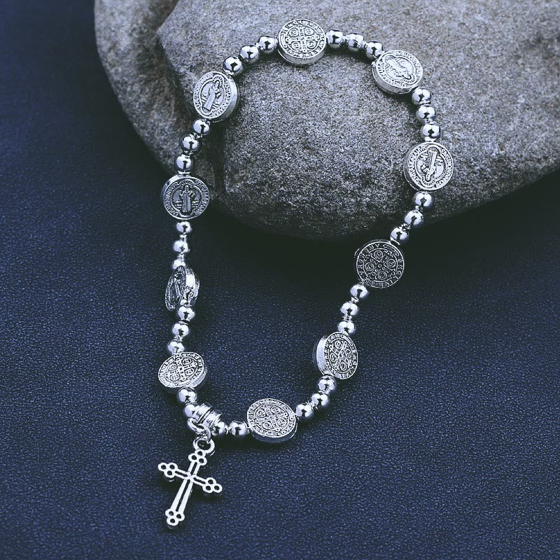 Bracelet pendentif croix en métal Christianartworkshop, thème Saint Benoît - image 3