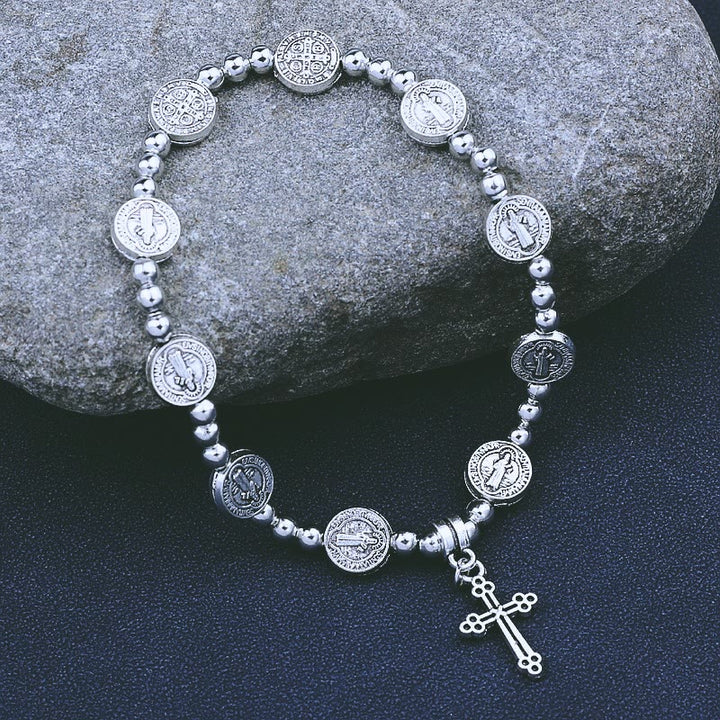 Bracelet pendentif croix en métal Christianartworkshop, thème Saint Benoît - Argent - image 0