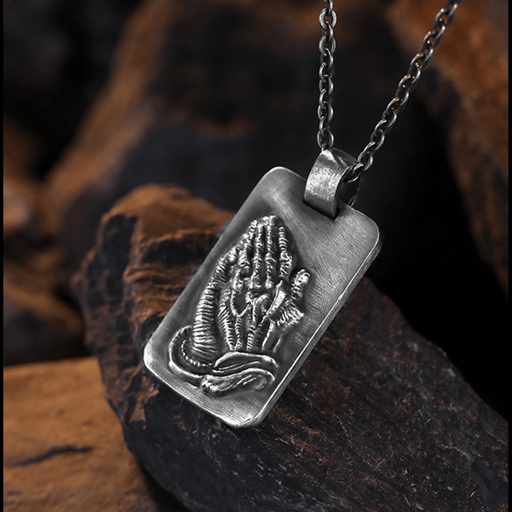 Christianartworkshop Collier rétro avec médaille argentée et mains jointes en prière, symbole de la foi - image 5