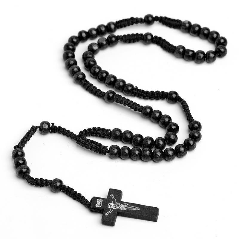 Croix de bois chrétienne Chapelet de prière - Noir - image 3
