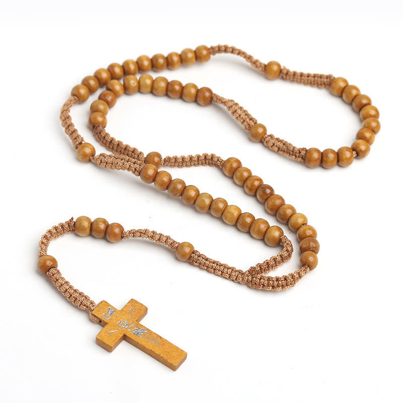 Croix de bois chrétienne Chapelet de prière - Brun - image 1