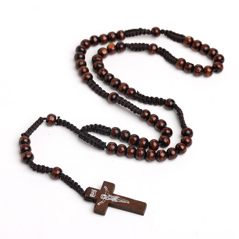 Croix de bois chrétienne Chapelet de prière - Café - image 2