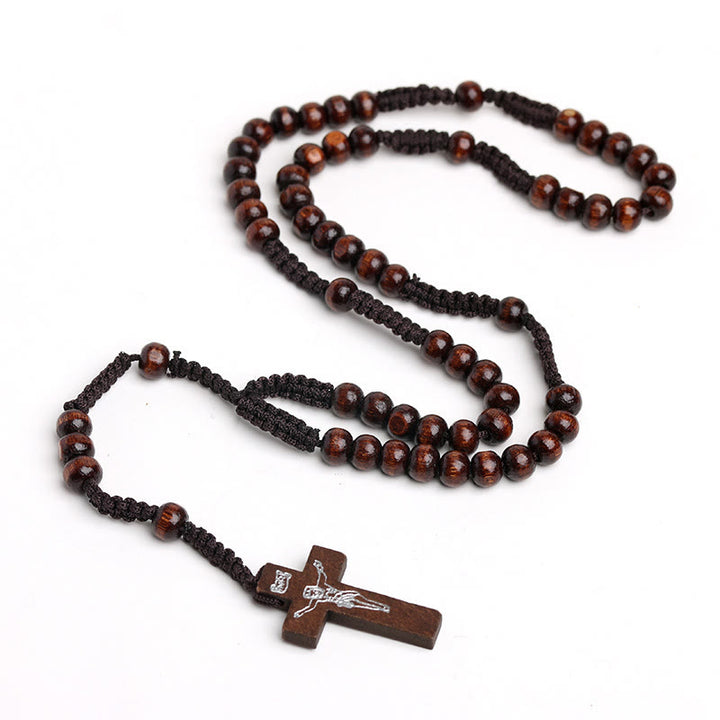 Croix de bois chrétienne Chapelet de prière - Café - image 2