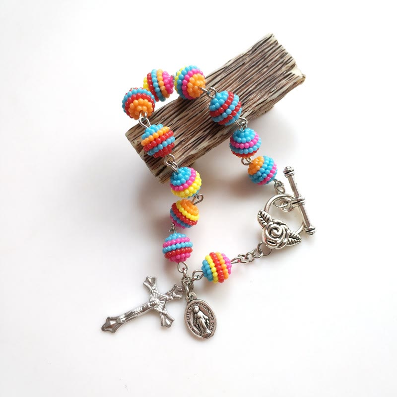 Bracelet religieux en perles arc-en-ciel Jésus et Marie, atelier d'art chrétien - image 1