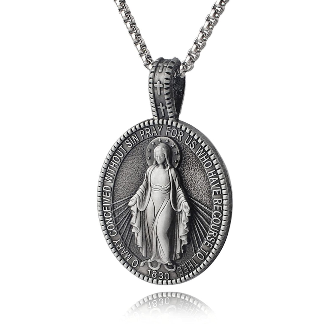 Christianartworkshop Collier pendentif médaillon miraculeux de la Vierge Marie - Argent - image 0