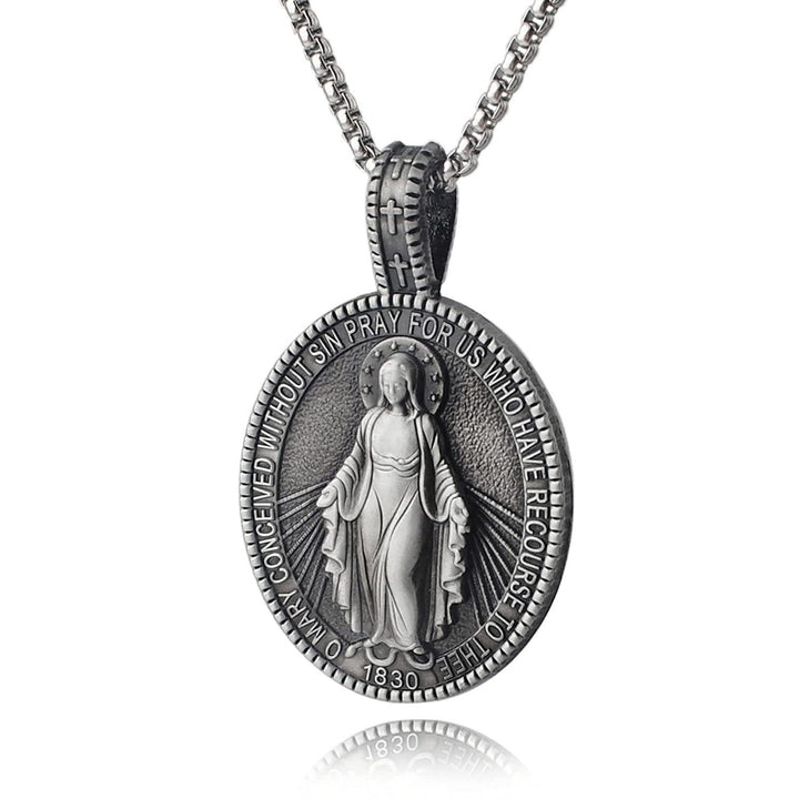 Christianartworkshop Collier pendentif médaillon miraculeux de la Vierge Marie - Argent - image 0