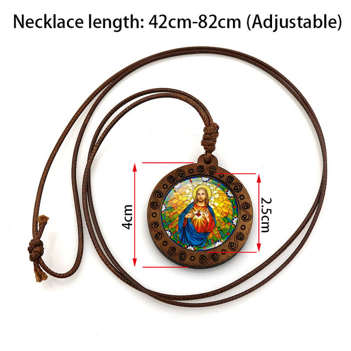 Christianartworkshop Collier pendentif en bois avec pierre précieuse et pendentif Sacré-Cœur de Jésus - image 2