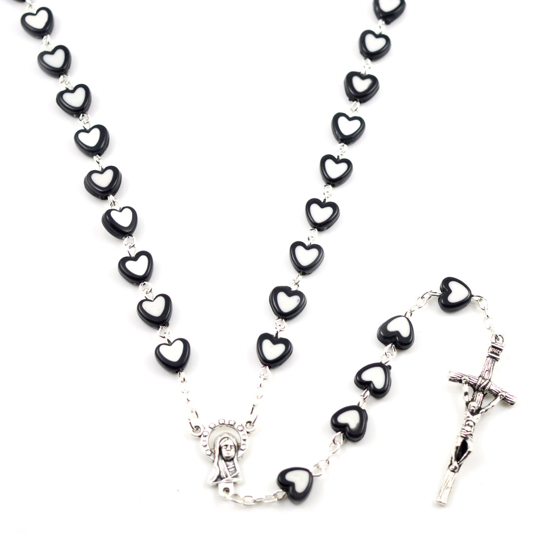 Chapelet en forme de cœur avec croix de Jésus colorée - Noir - image 5