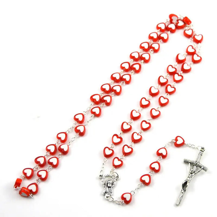 Chapelet en forme de cœur avec croix de Jésus colorée - image 1
