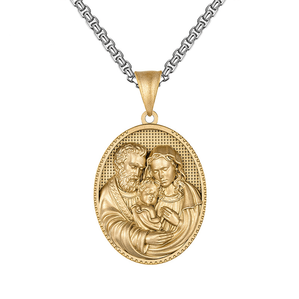 Christianartworkshop Collier avec médaille de la Sainte Famille de Joseph, Marie et Jésus - Doré - image 0