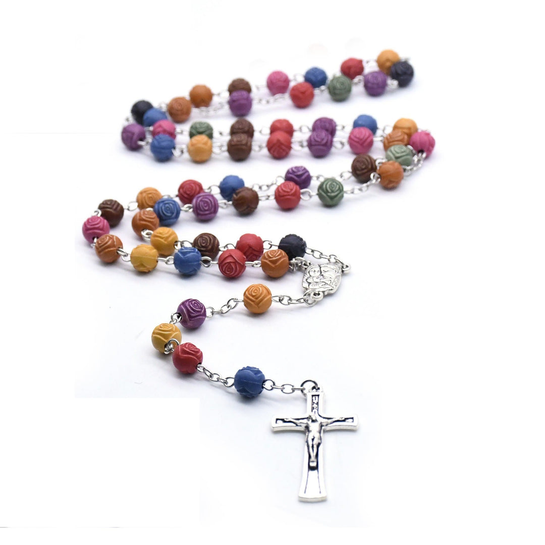 Chapelet de la Sainte Famille, croix de Jésus, perles roses - image 3