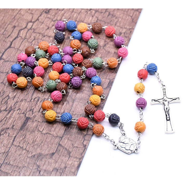 Chapelet de la Sainte Famille, croix de Jésus, perles roses - image 2