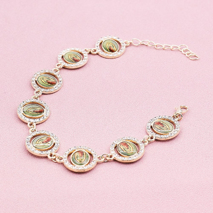 Bracelet de médailles rondes en zircon Notre-Dame de Guadalupe, atelier d'art chrétien - Doré - image 0