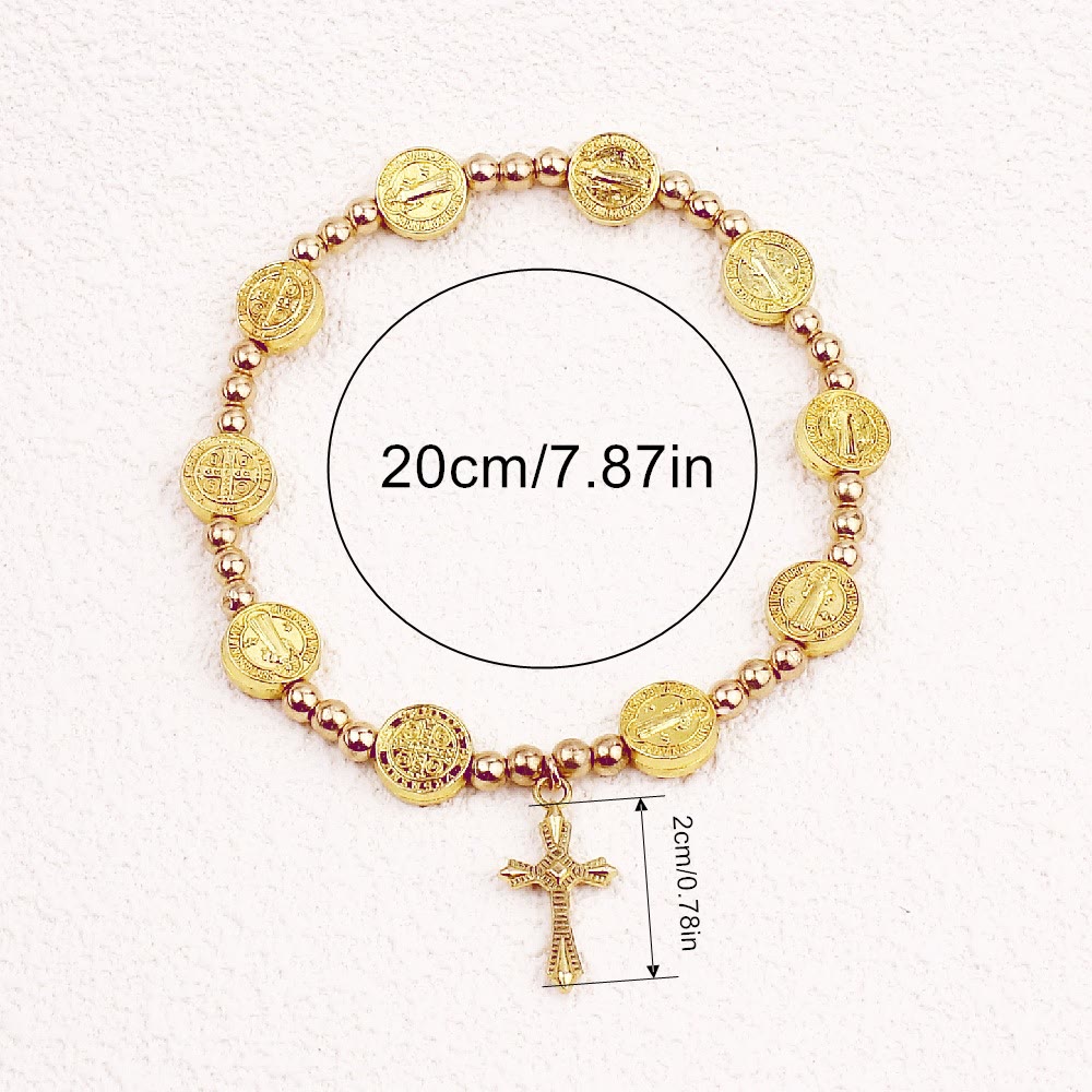 Bracelet extensible croix Saint-Benoît doré de Christianartworkshop - image 2