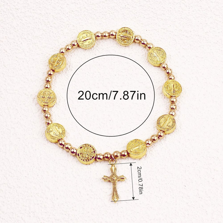 Bracelet extensible croix Saint-Benoît doré de Christianartworkshop - image 2