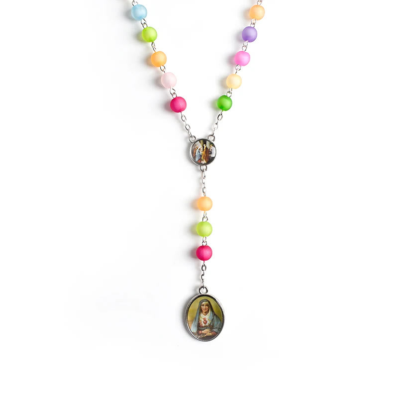 Médaille religieuse des Sept Douleurs, chapelet multicolore - image 2