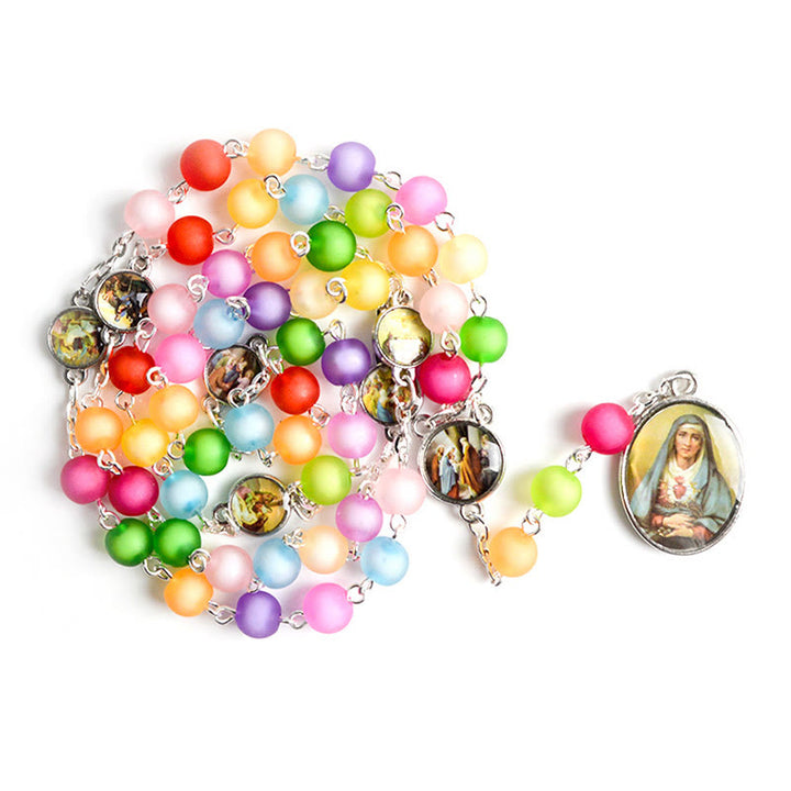Médaille religieuse des Sept Douleurs, chapelet multicolore - Multicolore - image 0