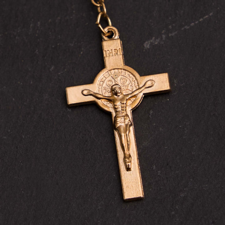 Bracelet chapelet en perles de verre chrétiennes avec croix de Saint Benoît et Jésus - image 5