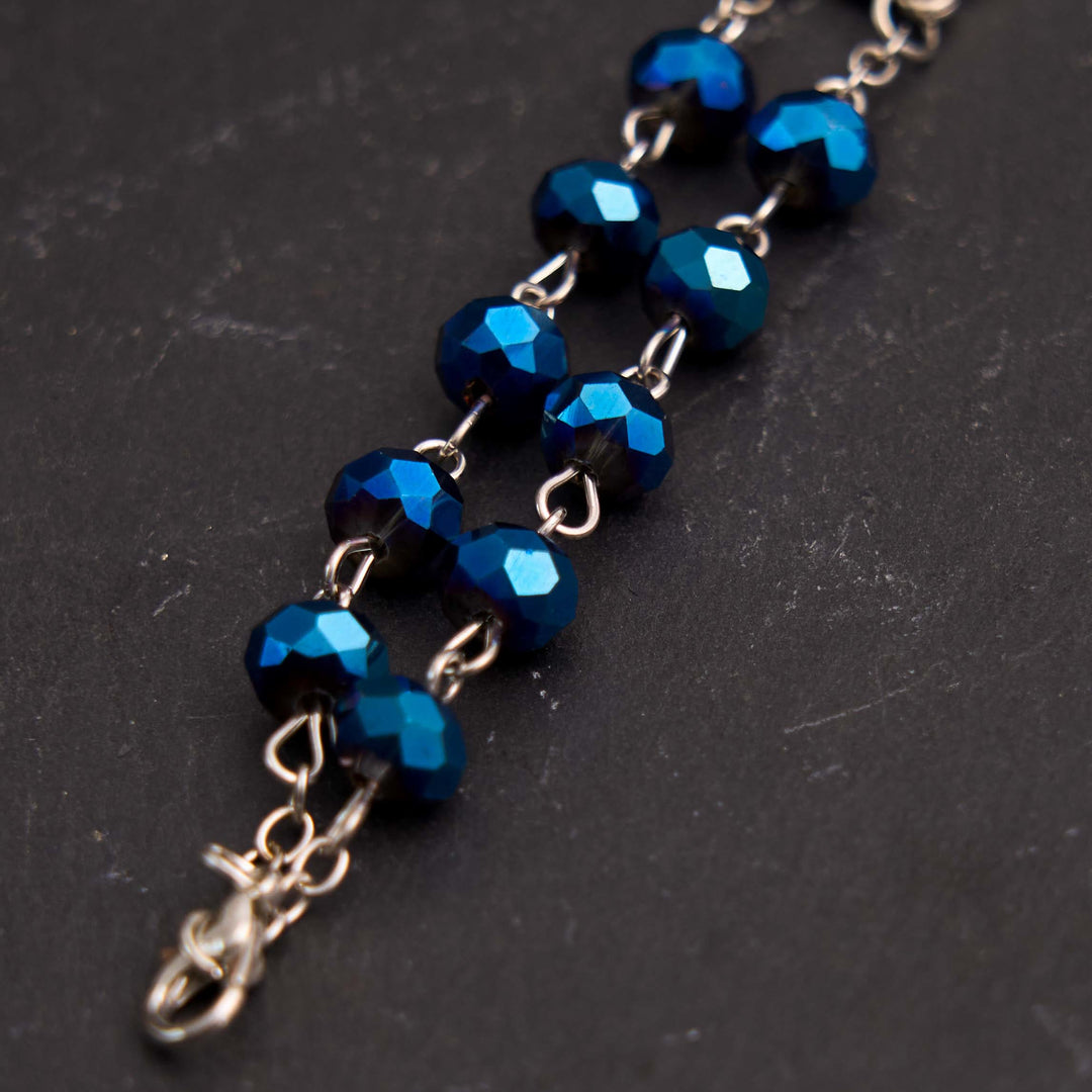 Bracelet chapelet en pierre précieuse bleue cristal Vierge Marie - image 3