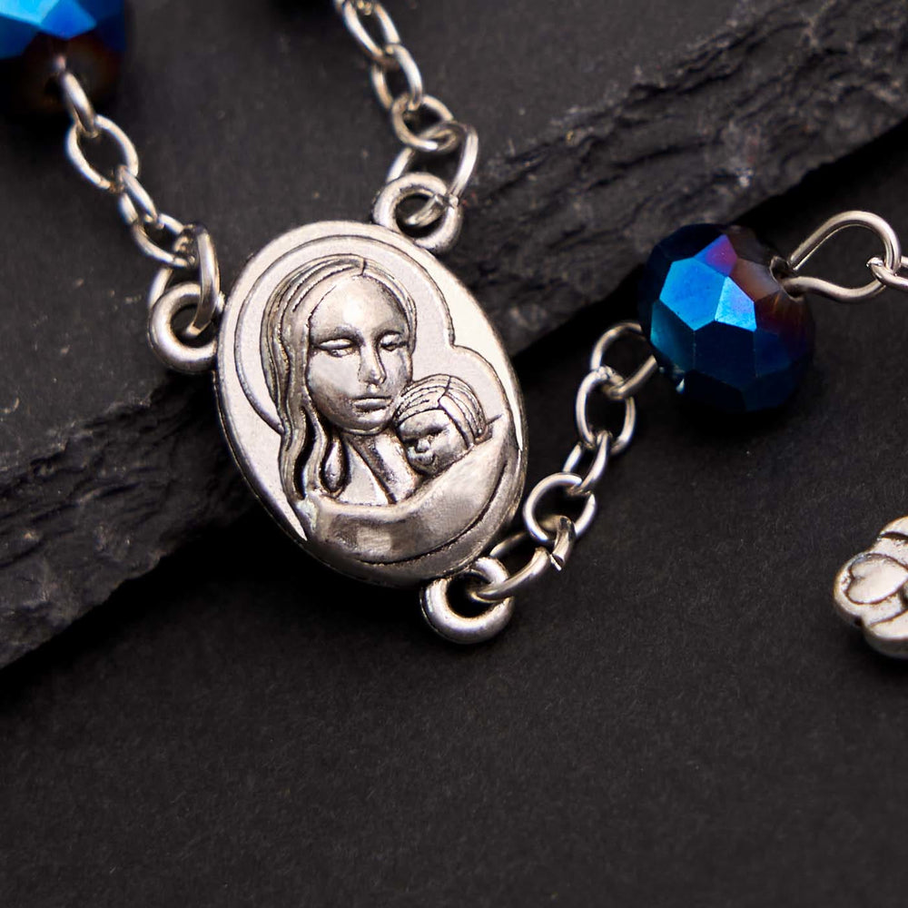 Bracelet chapelet en pierre précieuse bleue cristal Vierge Marie - image 1