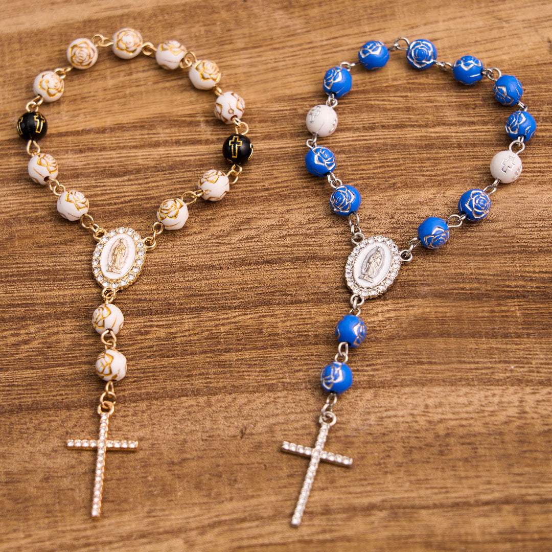 Bracelet chapelet en perles de rose et croix Notre-Dame de Guadalupe - image 7