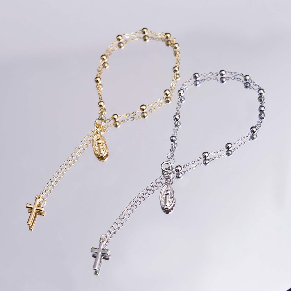 Bracelet simple et décontracté ajustable avec médaille et croix de la Vierge Marie, réalisé par Christianartworkshop - image 1