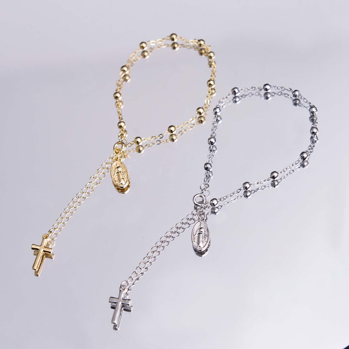 Bracelet simple et décontracté ajustable avec médaille et croix de la Vierge Marie, réalisé par Christianartworkshop - image 1