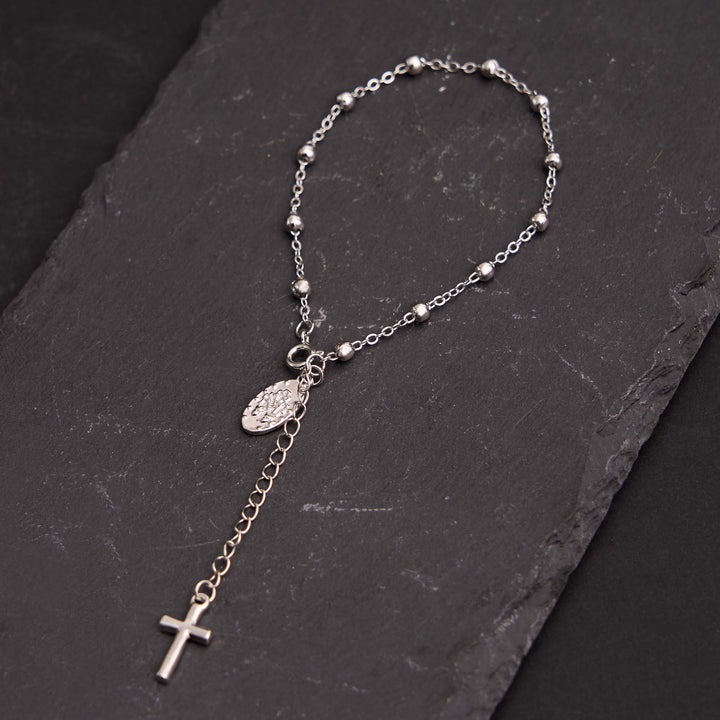Bracelet simple et décontracté ajustable avec médaille et croix de la Vierge Marie, réalisé par Christianartworkshop - image 4