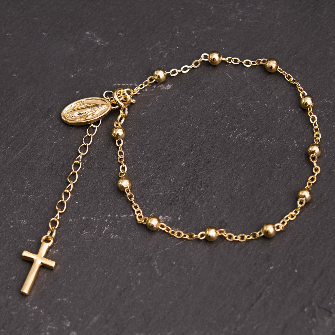 Bracelet simple et décontracté ajustable avec médaille et croix de la Vierge Marie, réalisé par Christianartworkshop - image 6