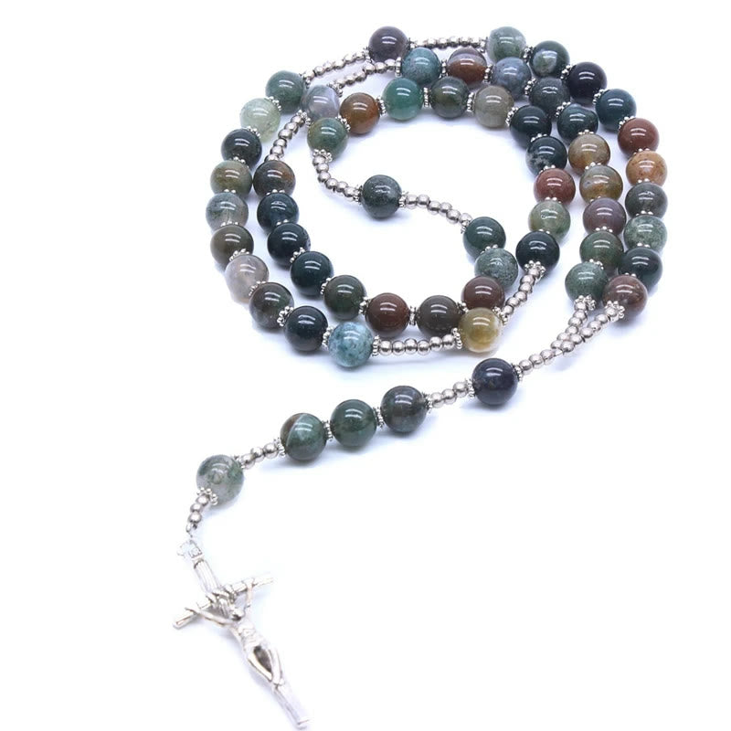 Croix de Jésus en agate naturelle, chapelet de prière, Christ - image 3