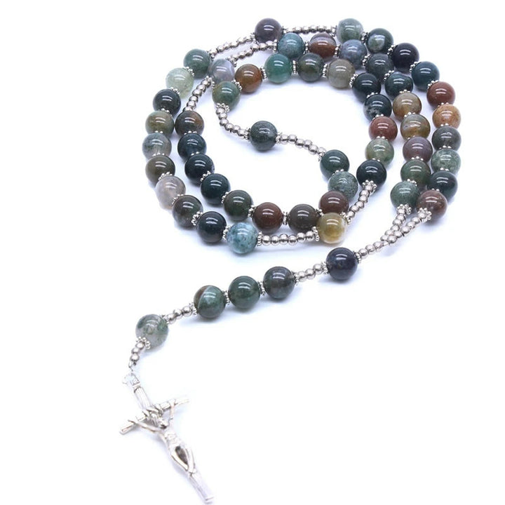 Croix de Jésus en agate naturelle, chapelet de prière, Christ - image 3