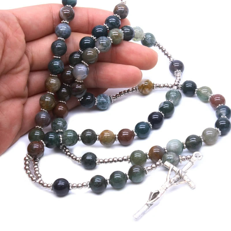 Croix de Jésus en agate naturelle, chapelet de prière, Christ - image 1