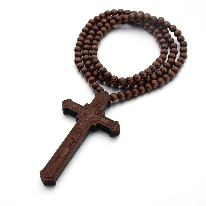 Christianartworkshop Collier en bois en forme de croix de Jésus - Brun - image 3
