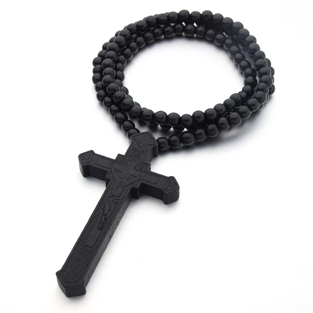 Christianartworkshop Collier en bois en forme de croix de Jésus - Noir - image 4