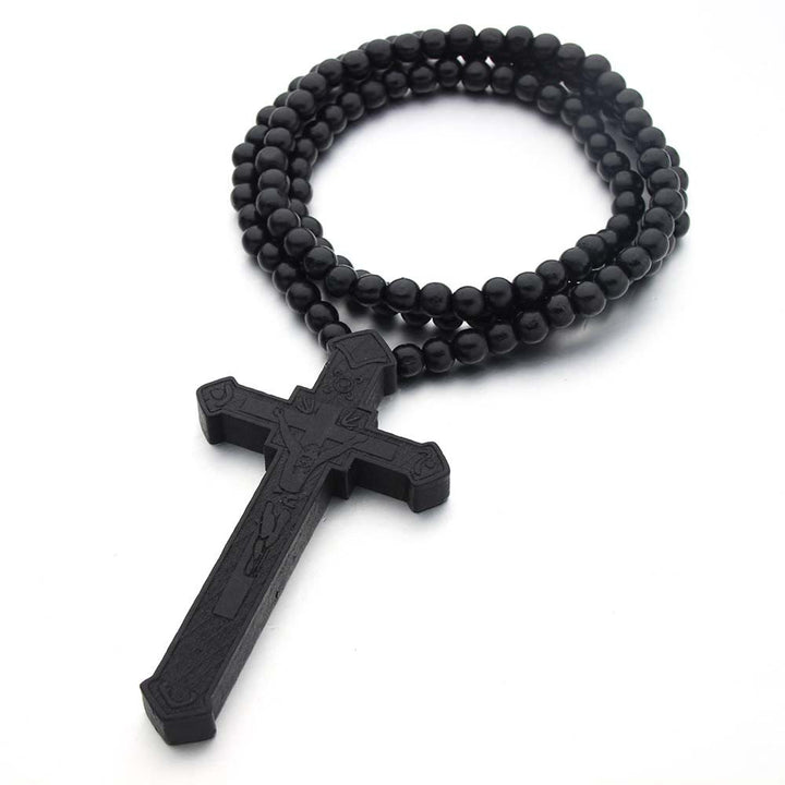 Christianartworkshop Collier en bois en forme de croix de Jésus - Noir - image 4