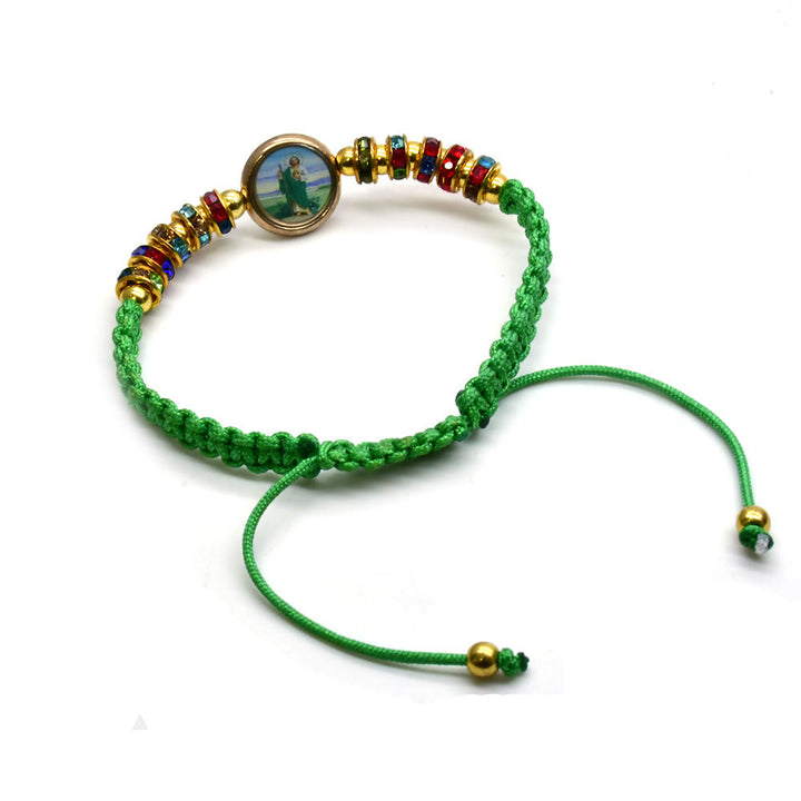 Bracelet ajustable en corde verte St. Jude de Christianartworkshop - image 2
