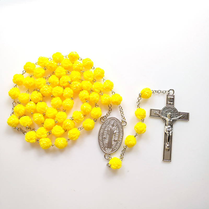 Chapelet de crucifixion en perles de roses jaunes - image 3