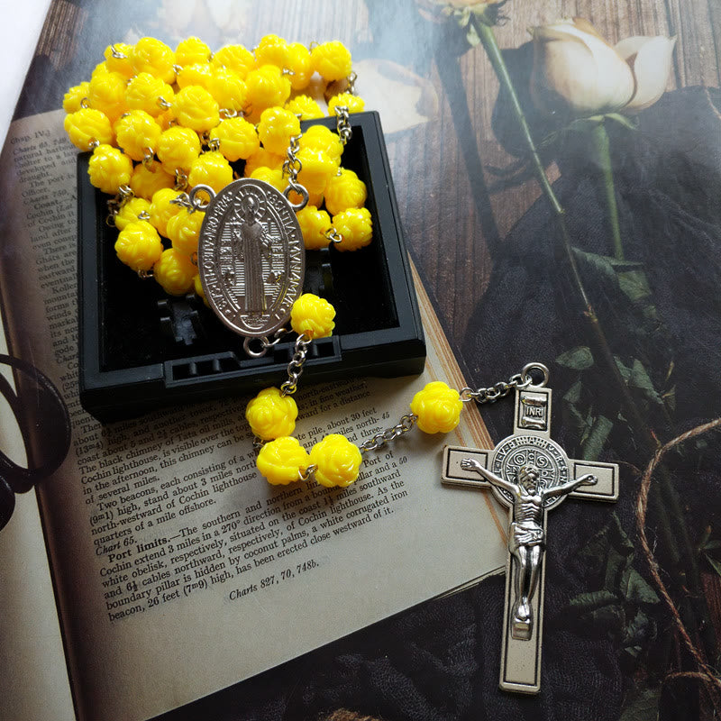 Chapelet de crucifixion en perles de roses jaunes - image 1
