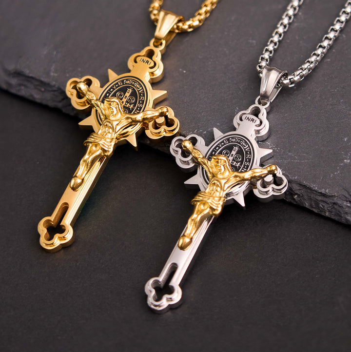 Christianartworkshop Collier crucifix avec symbole de saint Benoît - image 1