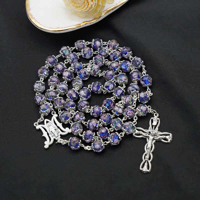 Christianartworkshop Chapelet en perles de cristal émaillé en forme de rose - Bleu - image 8