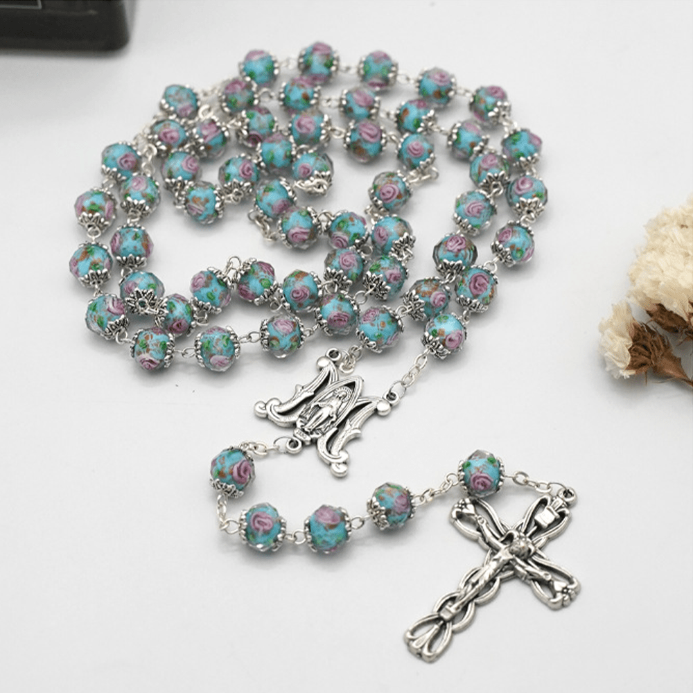 Christianartworkshop Chapelet en perles de cristal émaillé en forme de rose - image 7