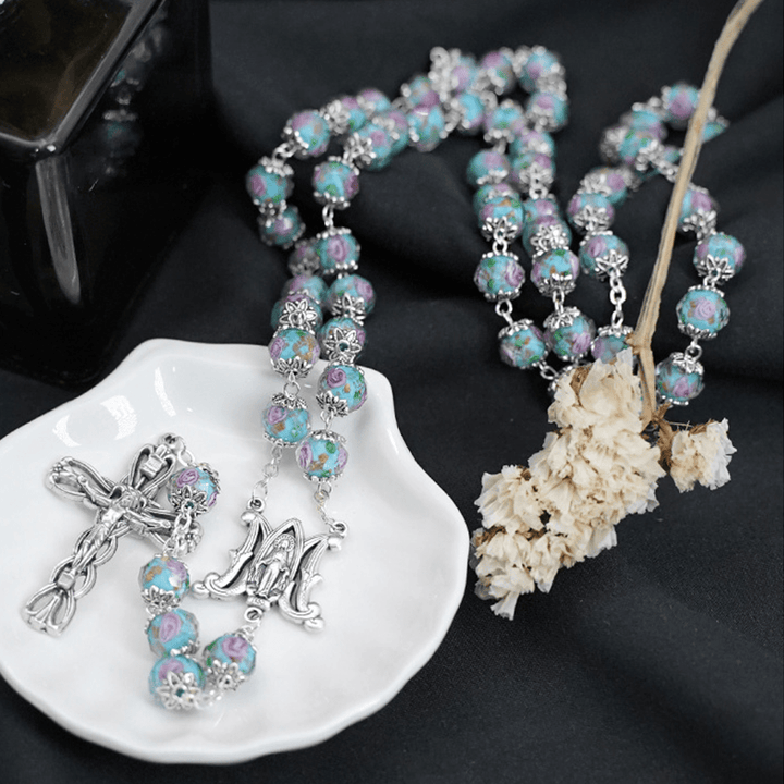 Christianartworkshop Chapelet en perles de cristal émaillé en forme de rose - image 1