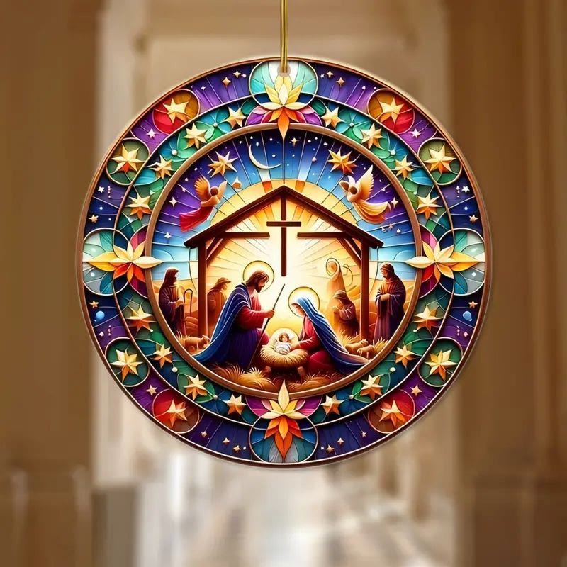 Christianartworkshop Styles de vitraux, ornements de crèche colorés à suspendre A - Crèche - image 0