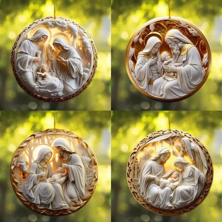 Christianartworkshop 4 styles de sculpture cubiste : Crèche de la Sainte Famille, ornements suspendus - Style 1 - Acrylique - image 0