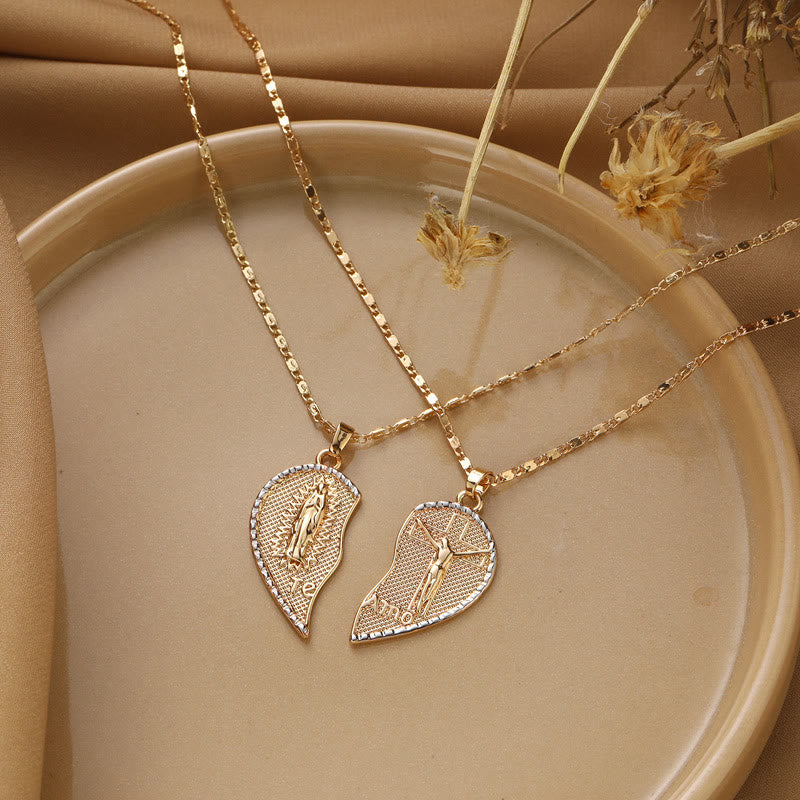 ChristianartworkshopCollier empilable 2 en 1 Notre-Dame de Guadalupe et Crucifix en forme de cœur - 🔥3 pièces - image 0
