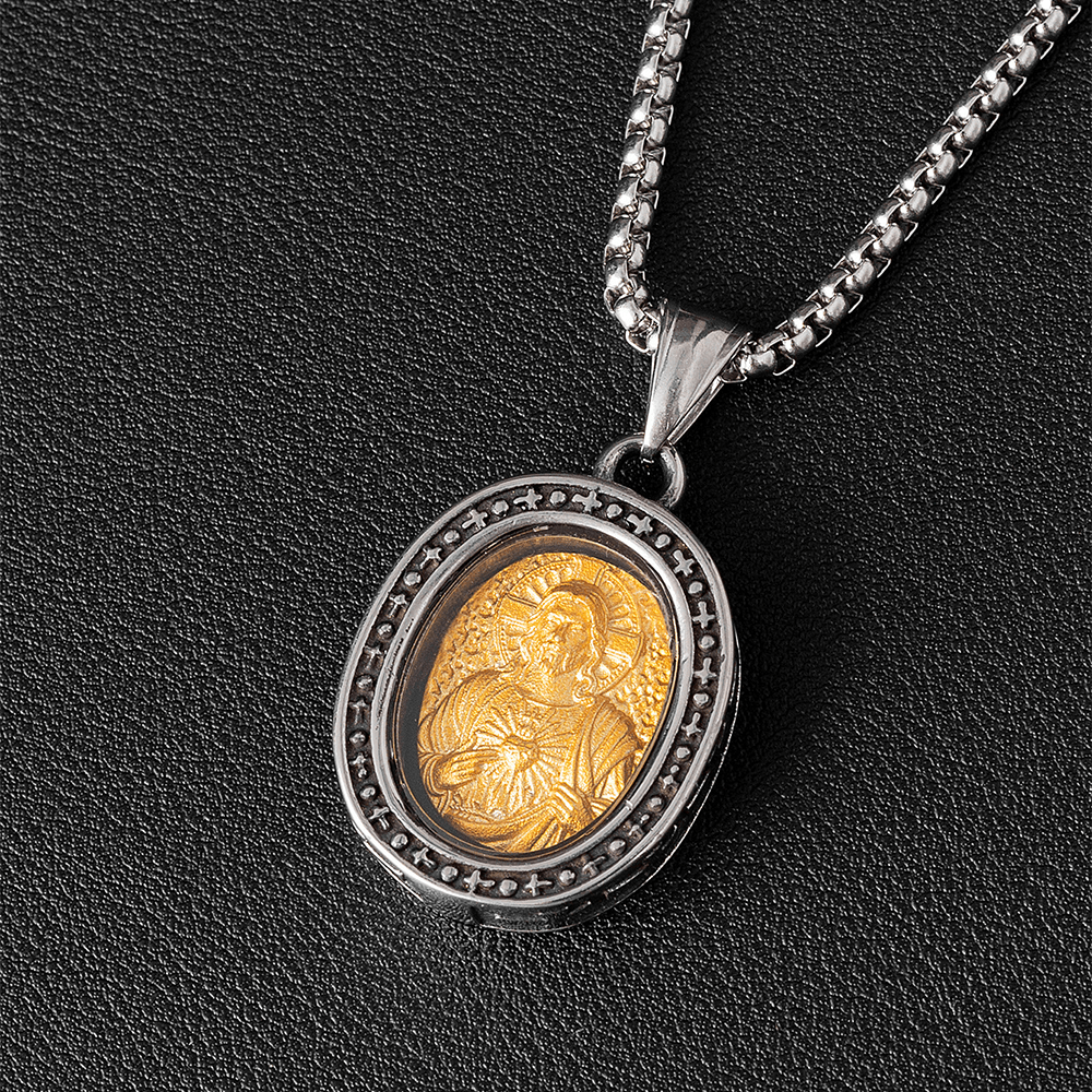 ChristianartworkshopCollier pendentif médaille du Christ en titane - Sacré-Cœur - image 8